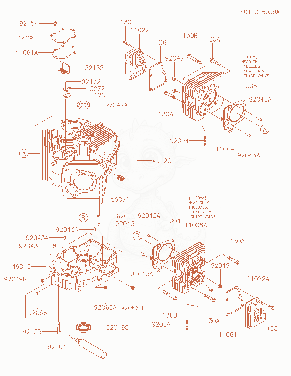 Exploded parts diagram of the Cylinder / Crankcase of a Kawasaki FS730V-LS00 engine, with numbered balloons