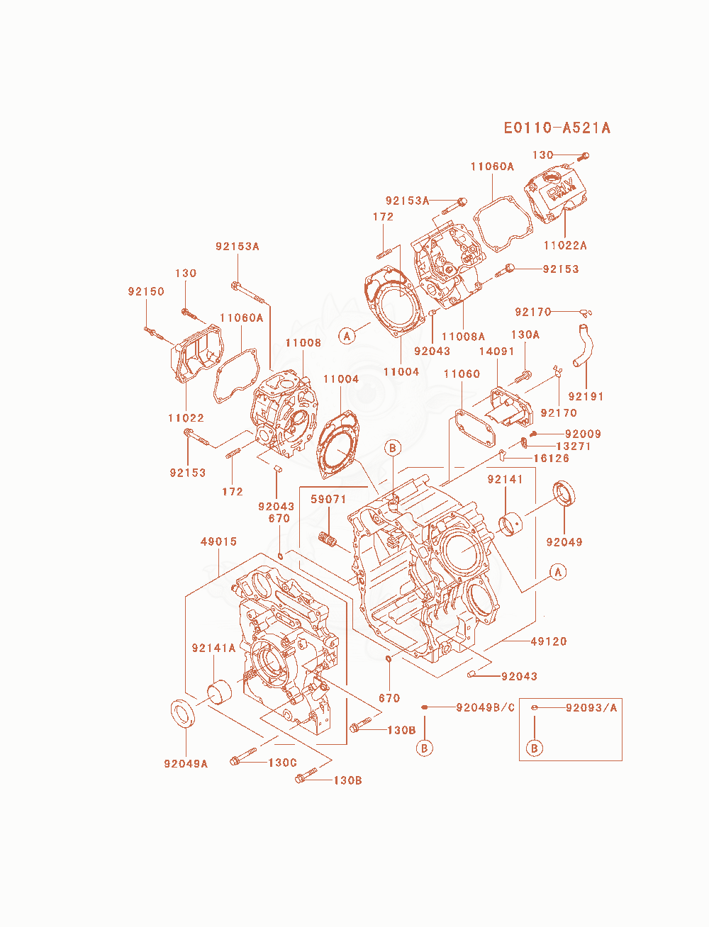 Exploded parts diagram of the Cylinder / Crankcase of a Kawasaki FD791D-BS05 engine, with numbered balloons