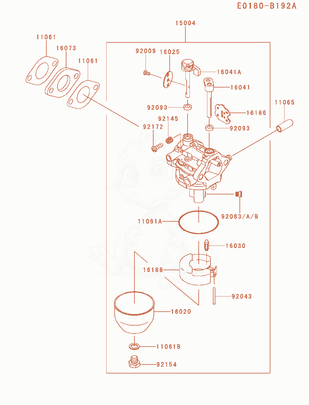 Despiece del Carburetor(Am08) de un motor Kawasaki FJ180V-AM08, con globos numerados