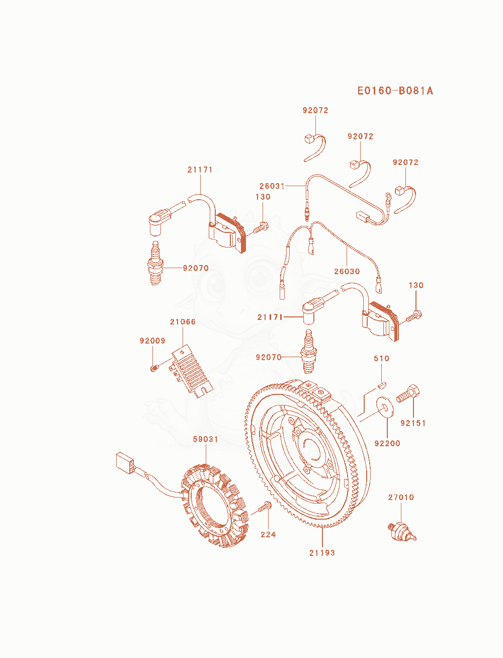 Despiece del Electric-Equipment de un motor Kawasaki FH770D-AS04, con globos numerados