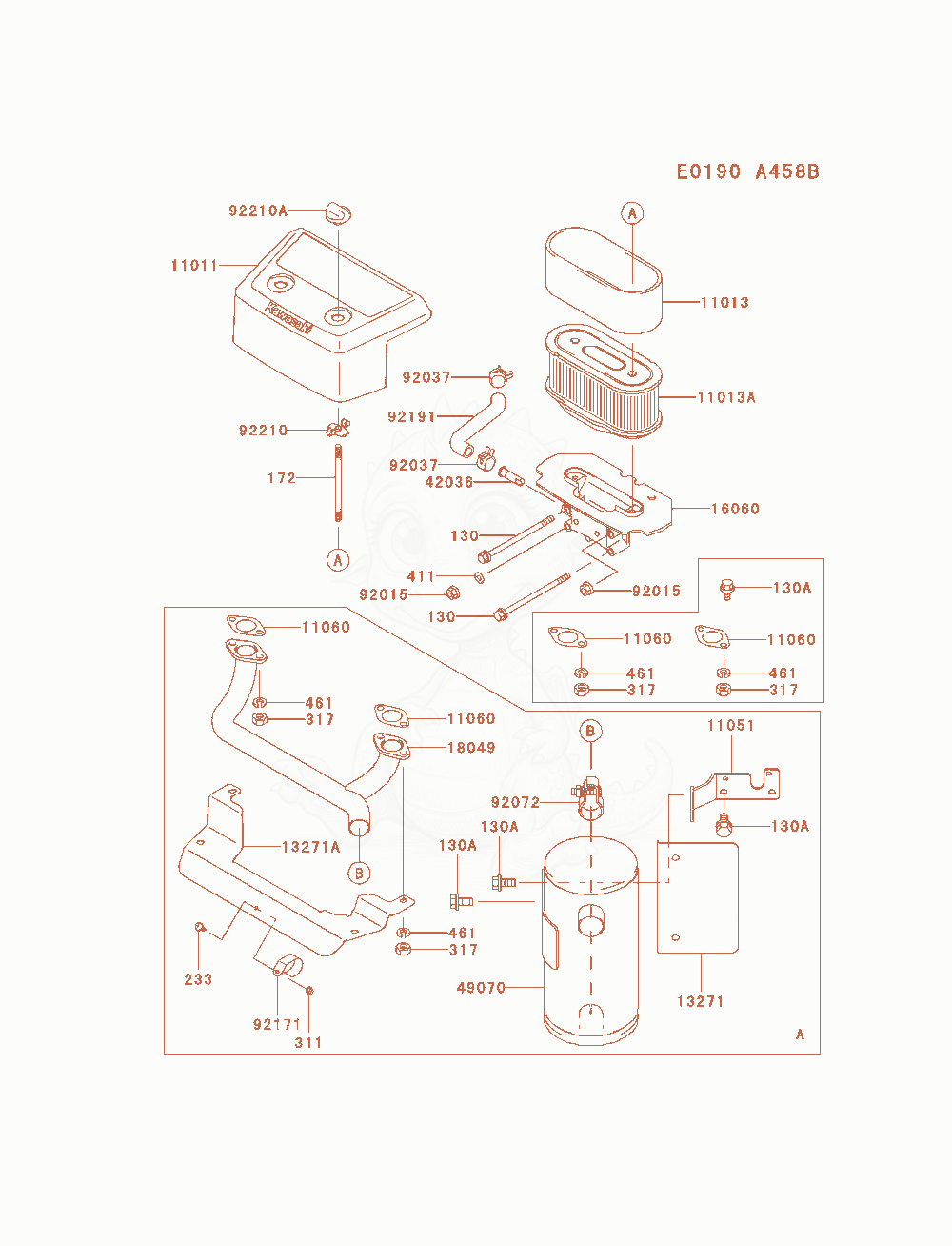 Exploded parts diagram of the Air-Filter / Muffler of a Kawasaki FH680V-AS07 engine, with numbered balloons