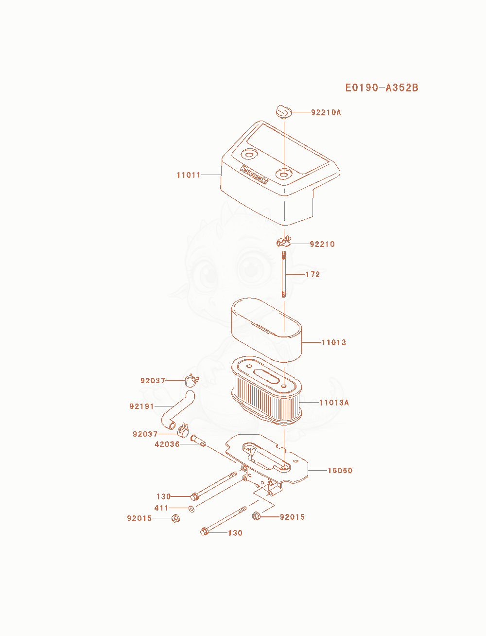 Exploded parts diagram of the Air-Filter / Muffler of a Kawasaki FH721V-AS12 engine, with numbered balloons