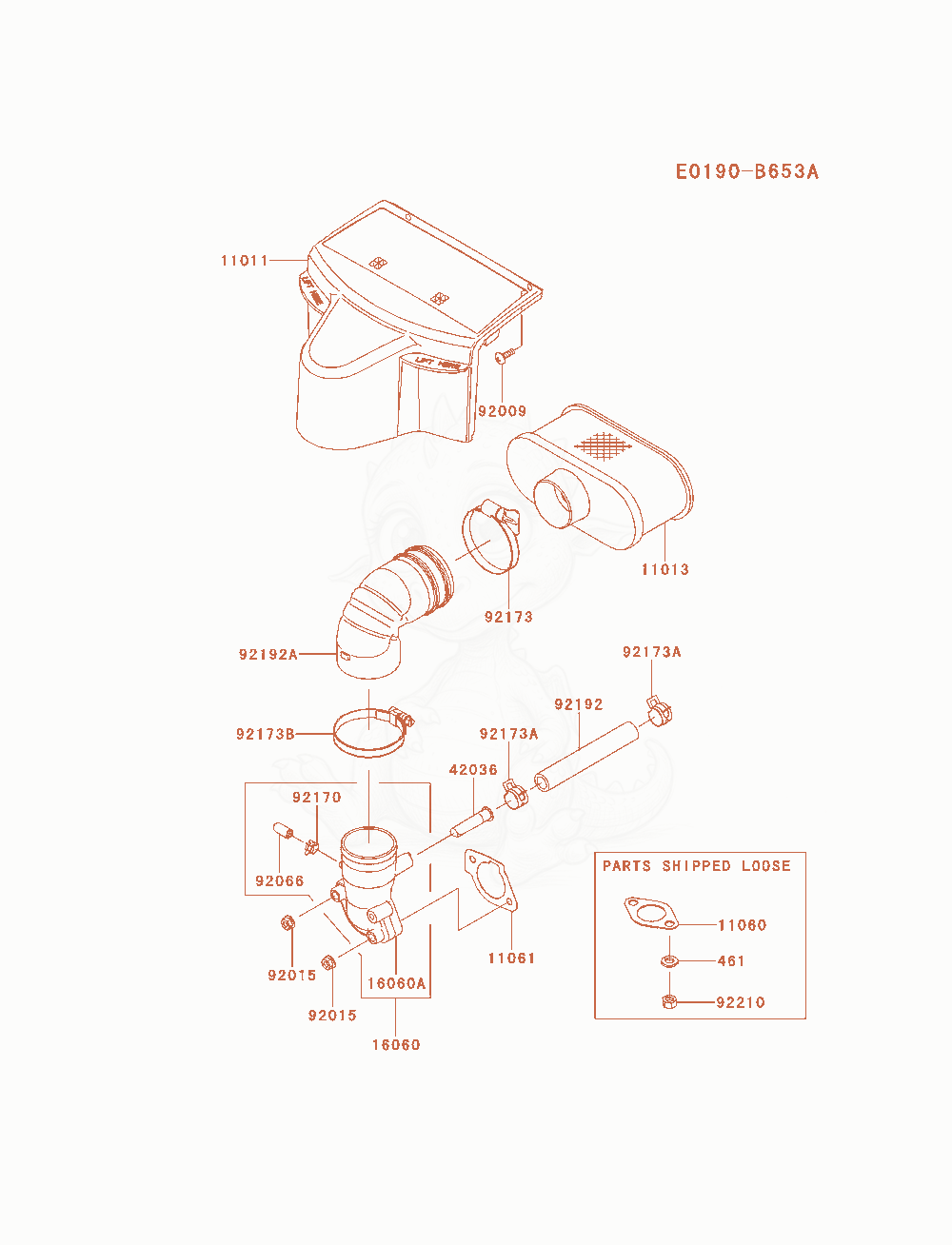 Despiece del Air-Filter / Muffler de un motor Kawasaki FR691V-AS31, con globos numerados