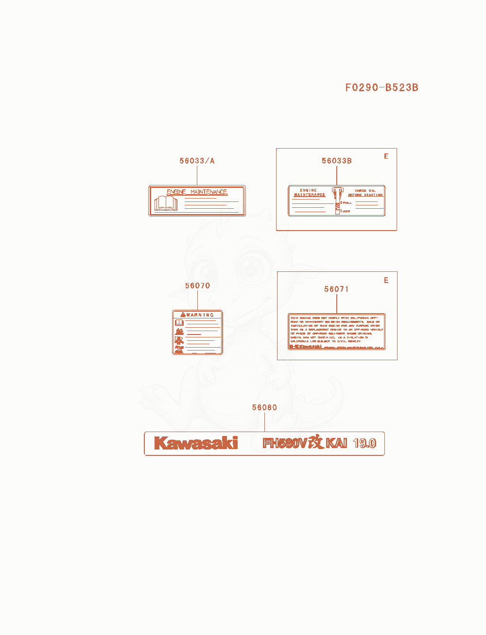 Exploded parts diagram of the Label of a Kawasaki FH580V-ES30 engine, with numbered balloons