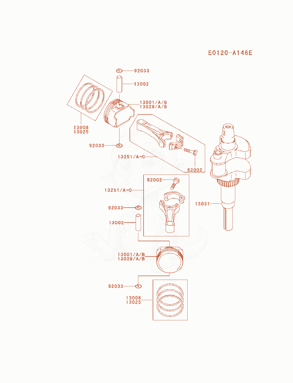 Exploded parts diagram of the Piston / Crankshaft of a Kawasaki FH680V-AS09 engine, with numbered balloons