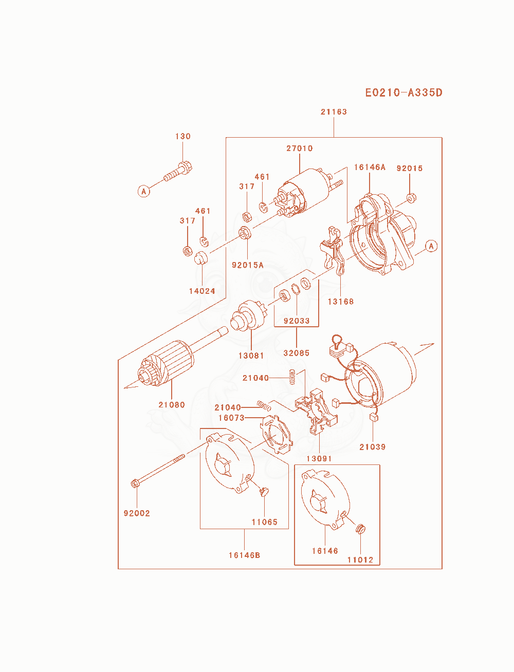 Despiece del Starter de un motor Kawasaki FD791D-AS01, con globos numerados