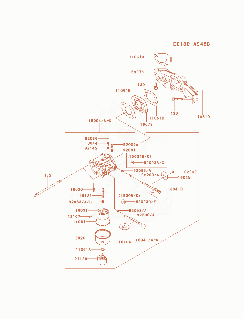Exploded parts diagram of the Carburetor of a Kawasaki FS730V-AS10 engine, with numbered balloons