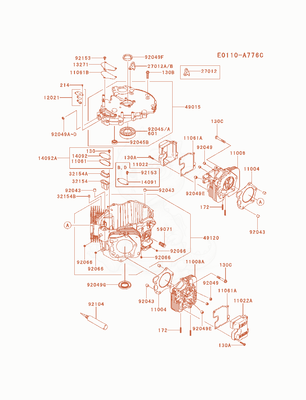 Exploded parts diagram of the Cylinder / Crankcase of a Kawasaki FX921V-BS00 engine, with numbered balloons