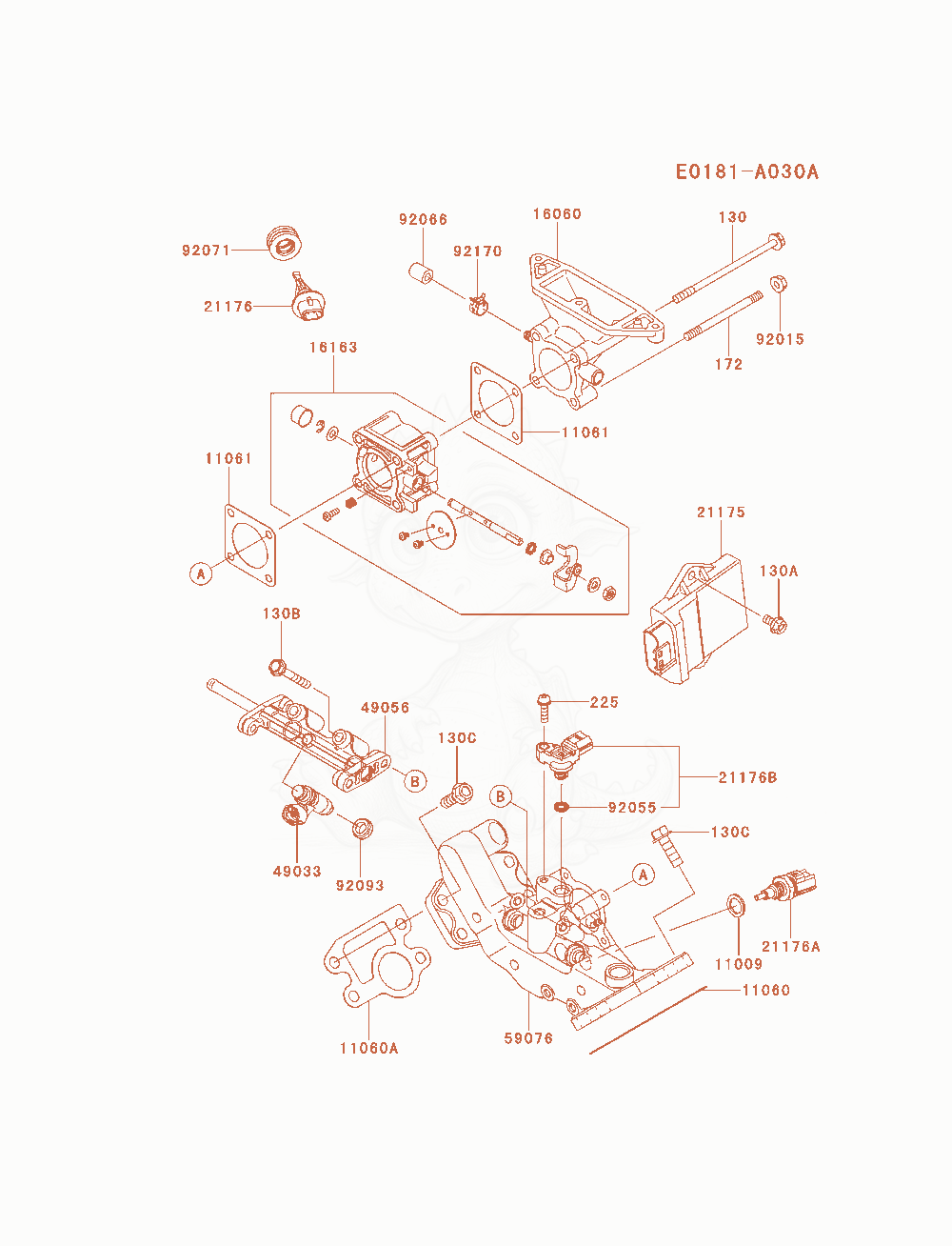 Exploded parts diagram of the Throttle-Equipment of a Kawasaki FD851D-AS00 engine, with numbered balloons