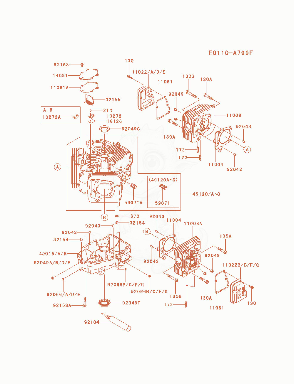 Exploded parts diagram of the Cylinder / Crankcase of a Kawasaki FS691V-AS04 engine, with numbered balloons