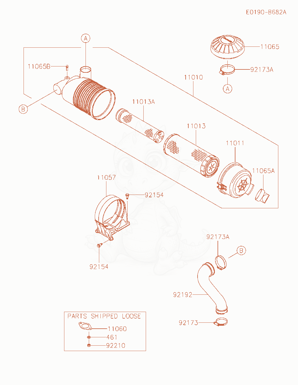 Exploded parts diagram of the Air-Filter / Muffler of a Kawasaki FX850V-AR38 engine, with numbered balloons