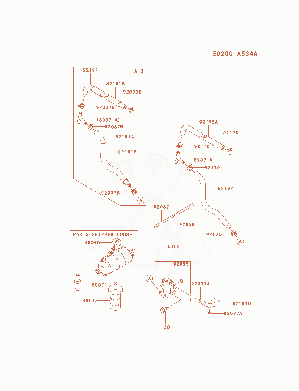 Despiece del Fuel-Tank / Fuel-Valve de un motor Kawasaki FD791D-BS05, con globos numerados