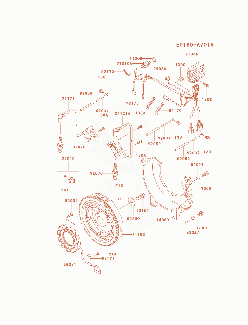 Exploded parts diagram of the Electric-Equipment of a Kawasaki FD750D-AS01 engine, with numbered balloons