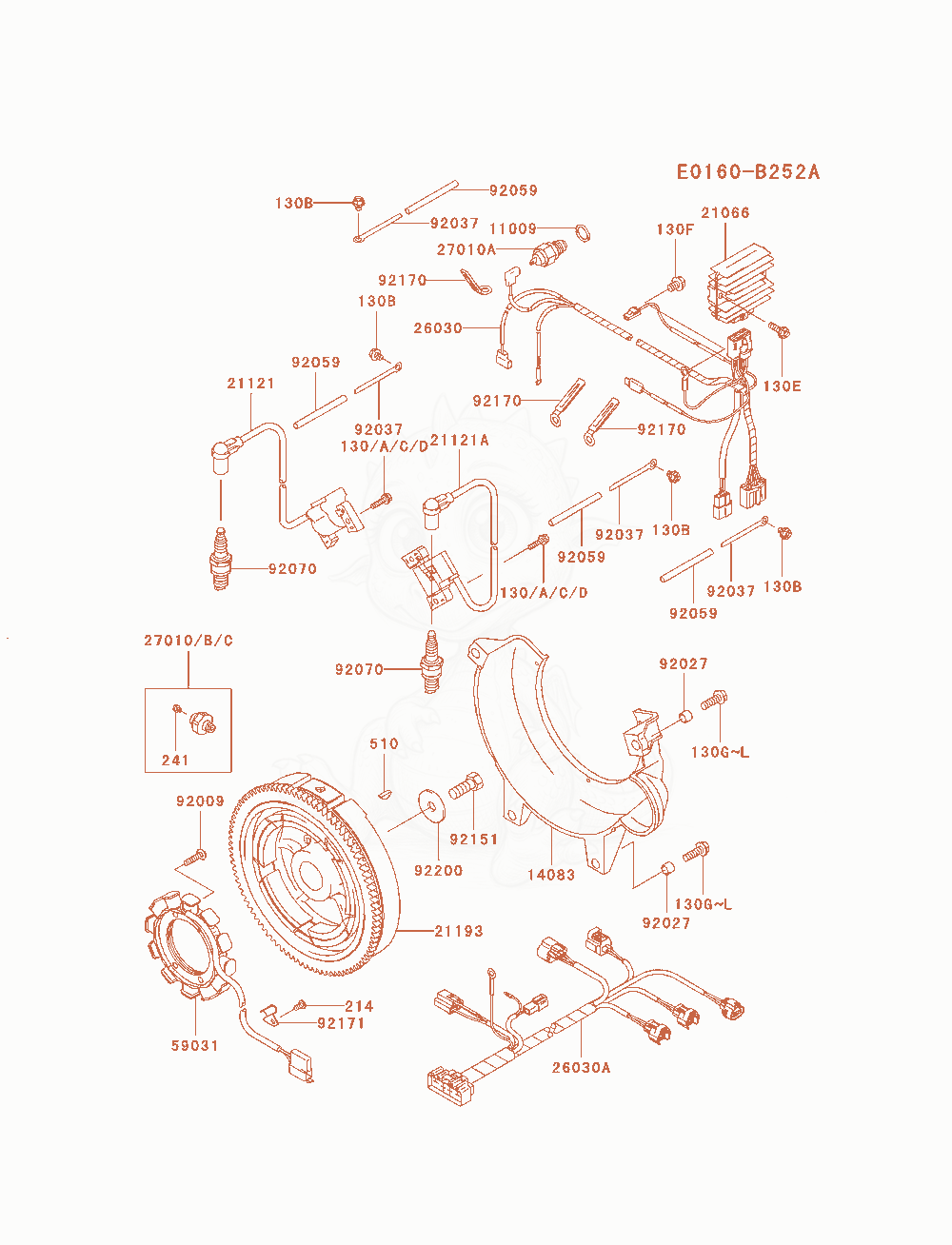 Despiece del Electric-Equipment de un motor Kawasaki FD791D-AS04, con globos numerados