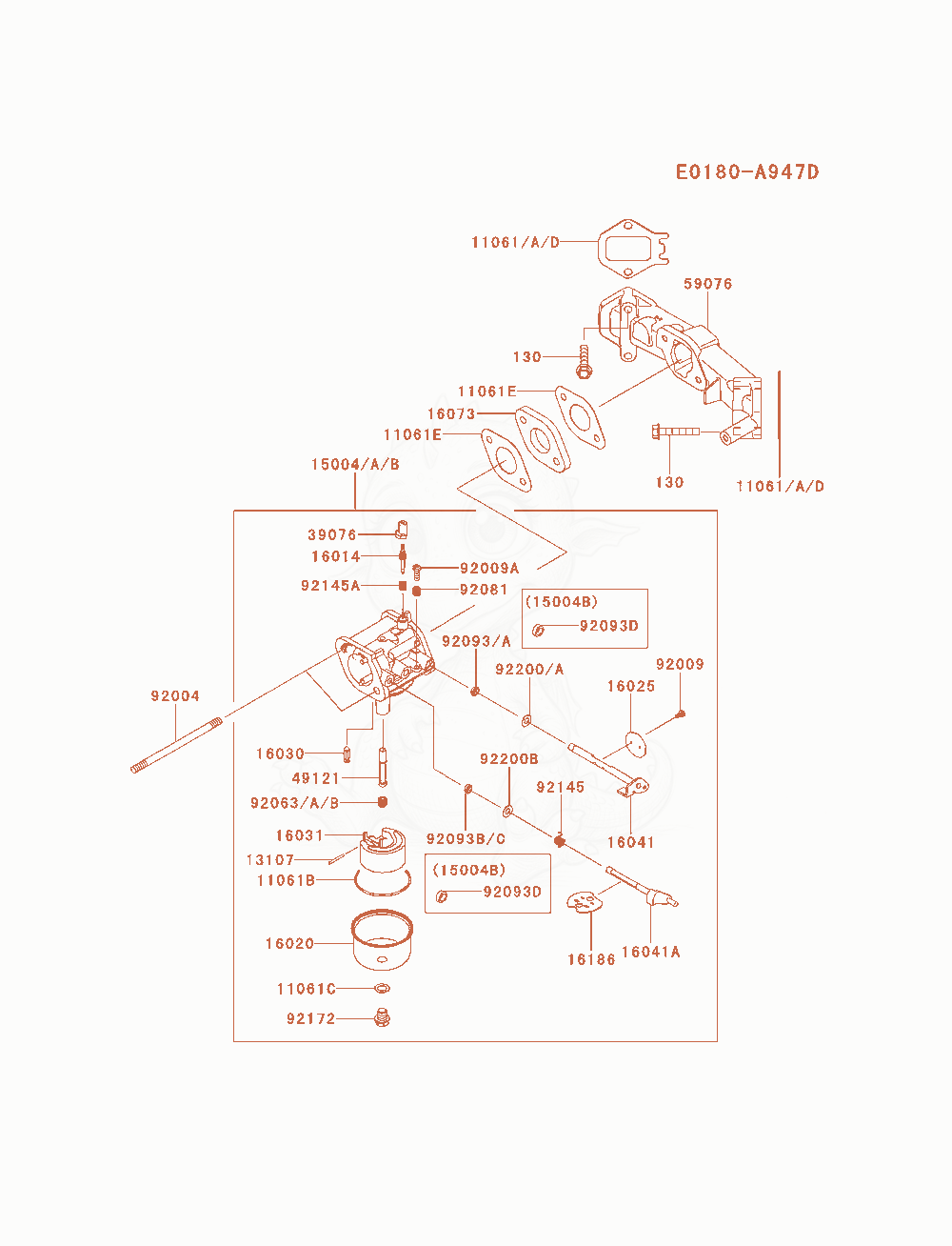 Despiece del Carburetor de un motor Kawasaki FS541V-AS27, con globos numerados