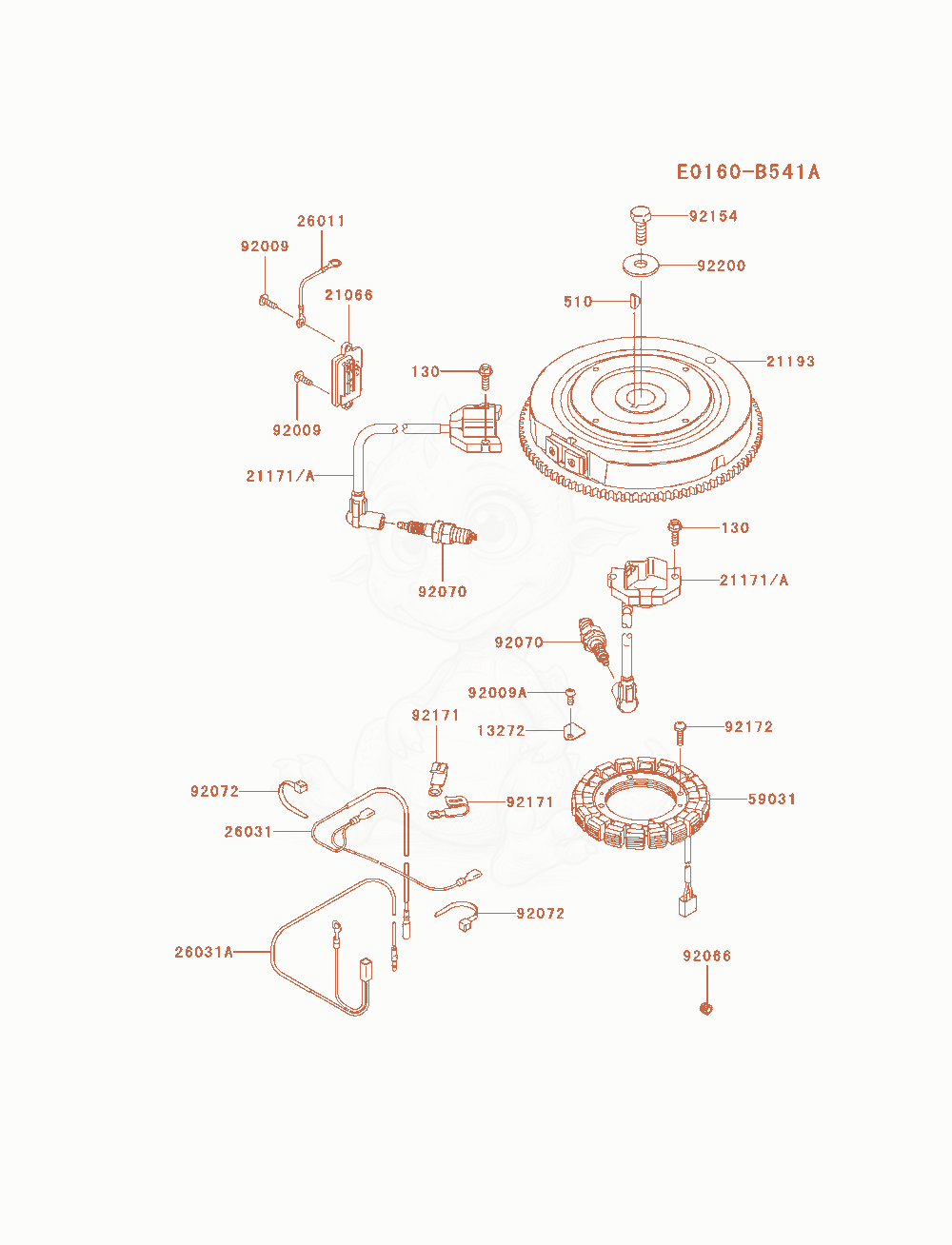 Despiece del Electric-Equipment de un motor Kawasaki FR691V-AS16, con globos numerados