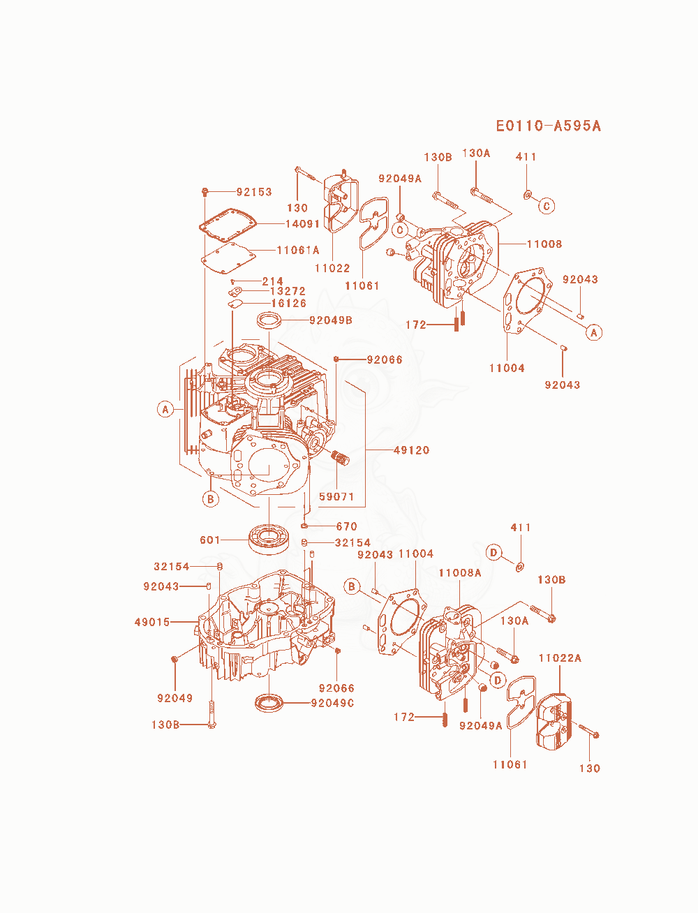 Exploded parts diagram of the Cylinder / Crankcase of a Kawasaki FX850V-AS05 engine, with numbered balloons