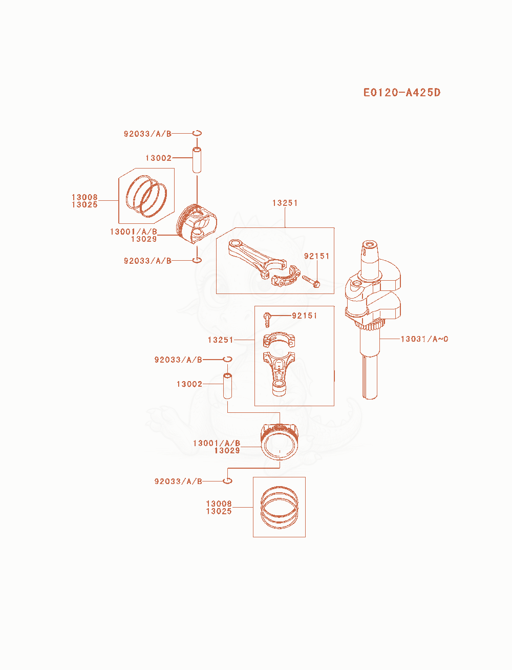 Exploded parts diagram of the Piston / Crankshaft of a Kawasaki FX541V-BS06 engine, with numbered balloons