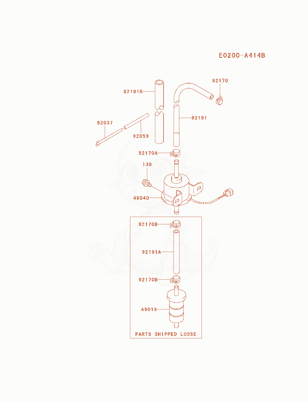 Despiece del Fuel-Tank / Fuel-Valve de un motor Kawasaki FD750D-AS11, con globos numerados