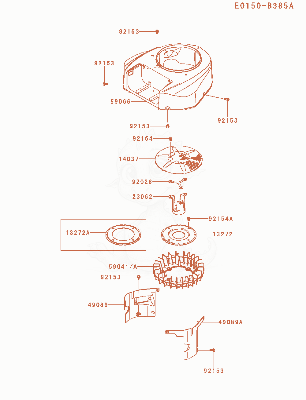 Despiece del Cooling-Equipment(As06 / Bs06 / Es06) de un motor Kawasaki FR600V-AS06, con globos numerados