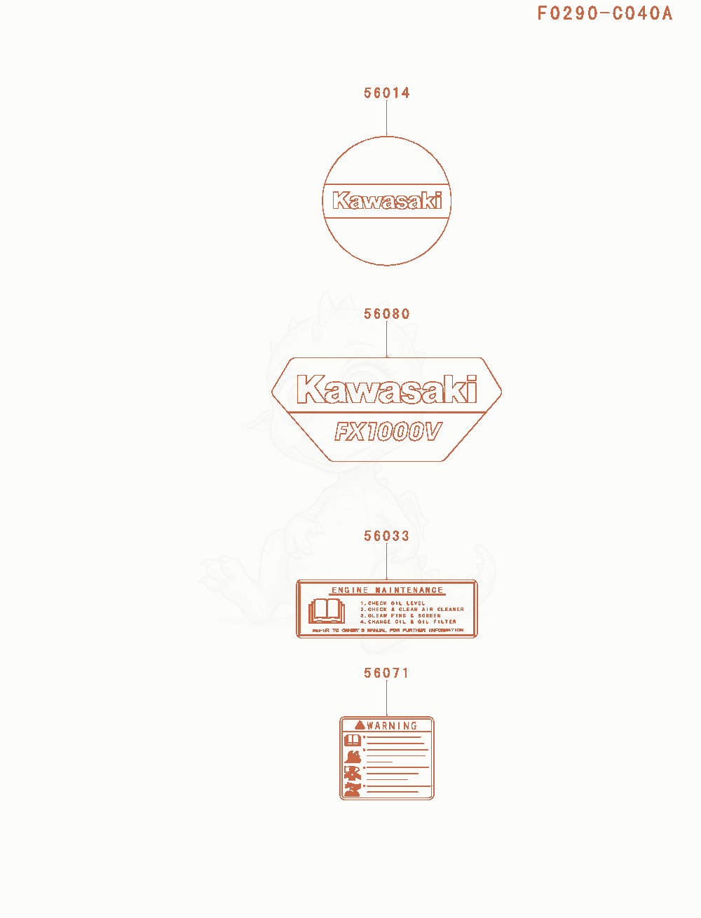 Exploded parts diagram of the Label of a Kawasaki FXT00V-HS00 engine, with numbered balloons