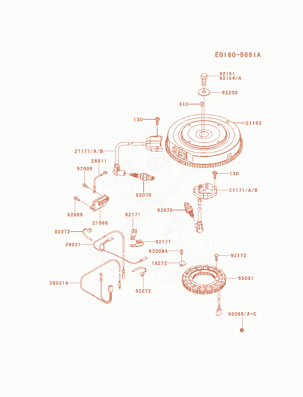 Despiece del Electric-Equipment de un motor Kawasaki FS691V-BS05, con globos numerados