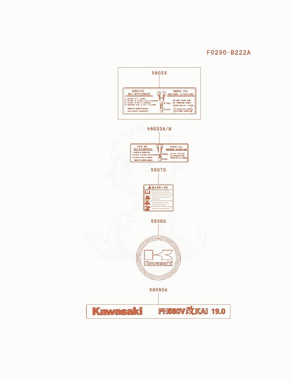 Despiece del Label de un motor Kawasaki FH580V-AS27, con globos numerados