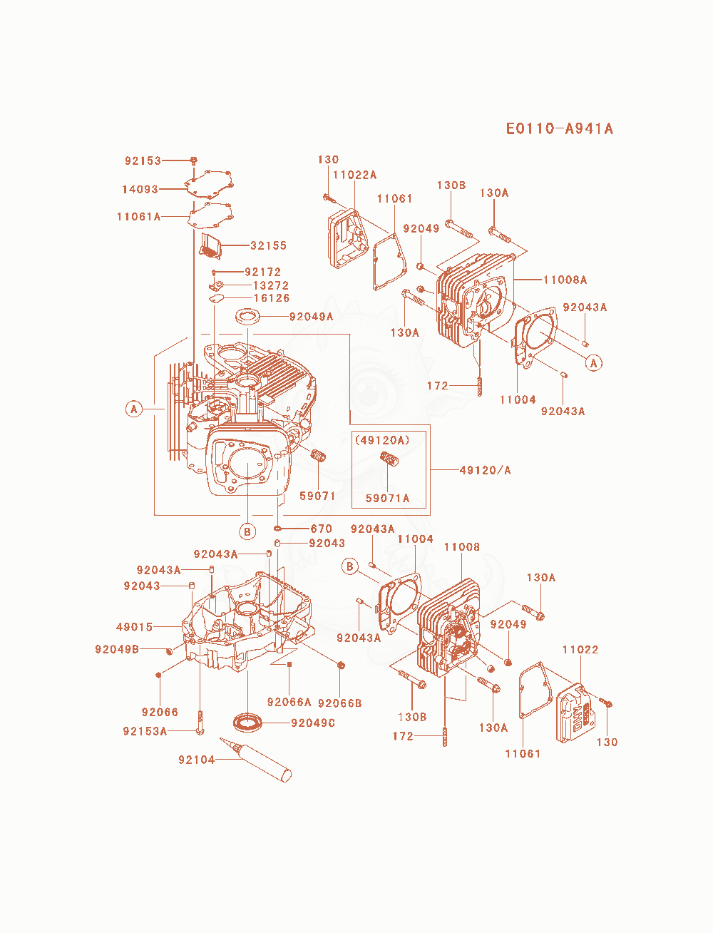 Despiece del Cylinder / Crankcase de un motor Kawasaki FX730V-AS14, con globos numerados