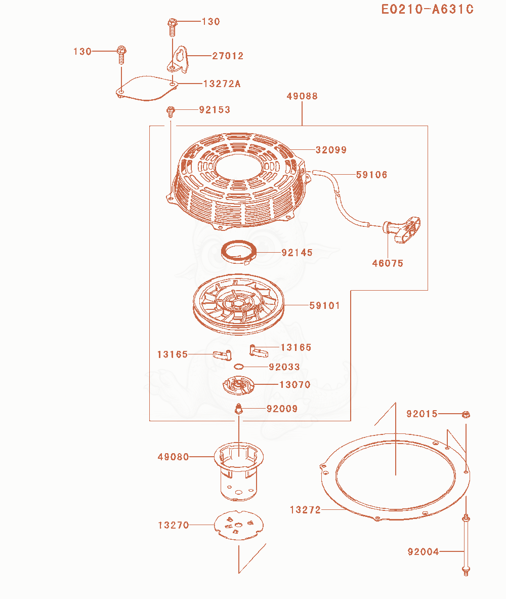 Despiece del Starter de un motor Kawasaki FS541V-AS03, con globos numerados