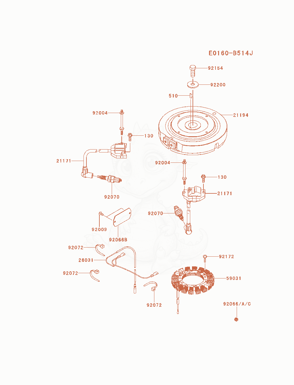 Despiece del Electric-Equipment de un motor Kawasaki FS600V-AS25, con globos numerados