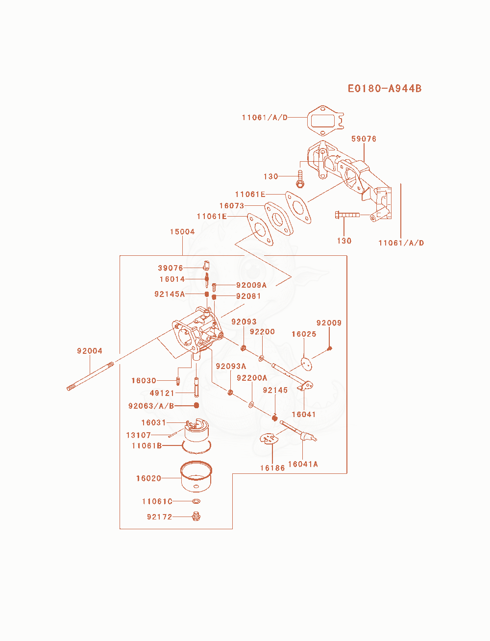 Exploded parts diagram of the Carburetor of a Kawasaki FS600V-AS25 engine, with numbered balloons