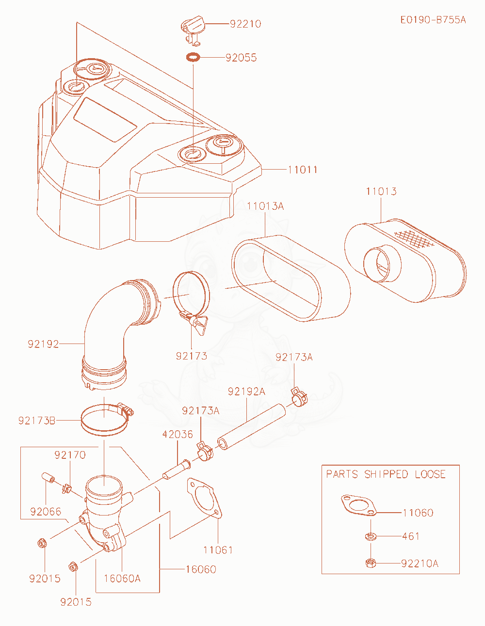 Despiece del Air-Filter / Muffler de un motor Kawasaki FS730V-AS26, con globos numerados