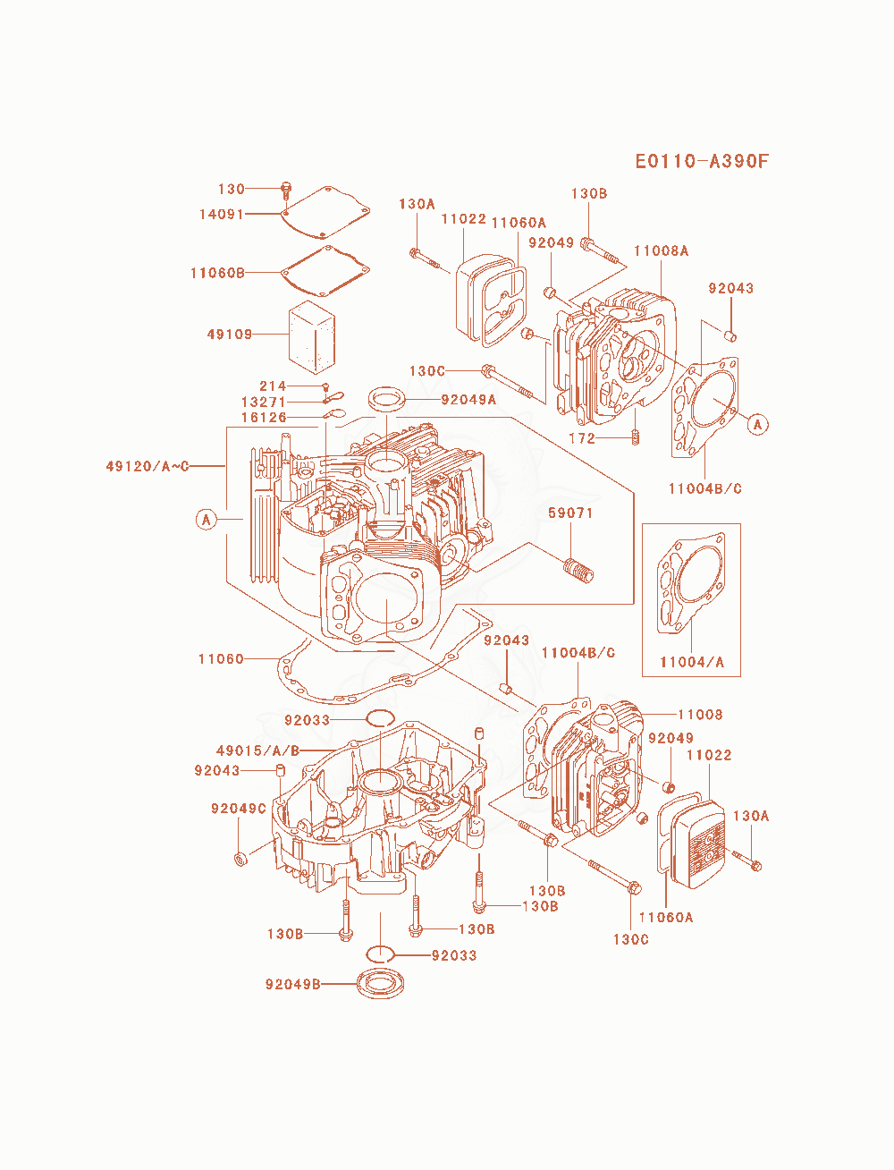 Exploded parts diagram of the Cylinder / Crankcase of a Kawasaki FH680V-AS08 engine, with numbered balloons
