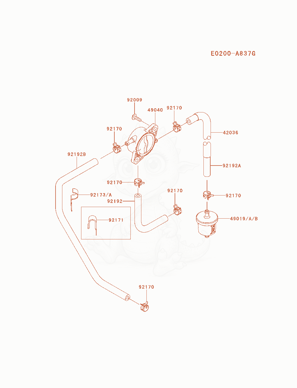 Despiece del Fuel-Tank / Fuel-Valve de un motor Kawasaki FR691V-AS24, con globos numerados