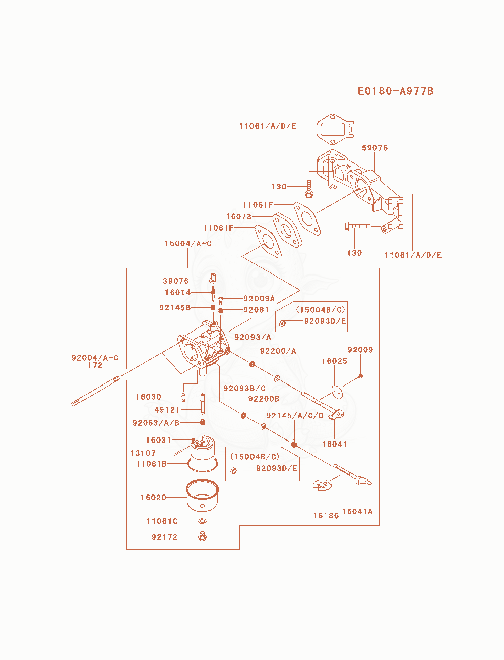 Despiece del Carburetor de un motor Kawasaki FS600V-AS07, con globos numerados