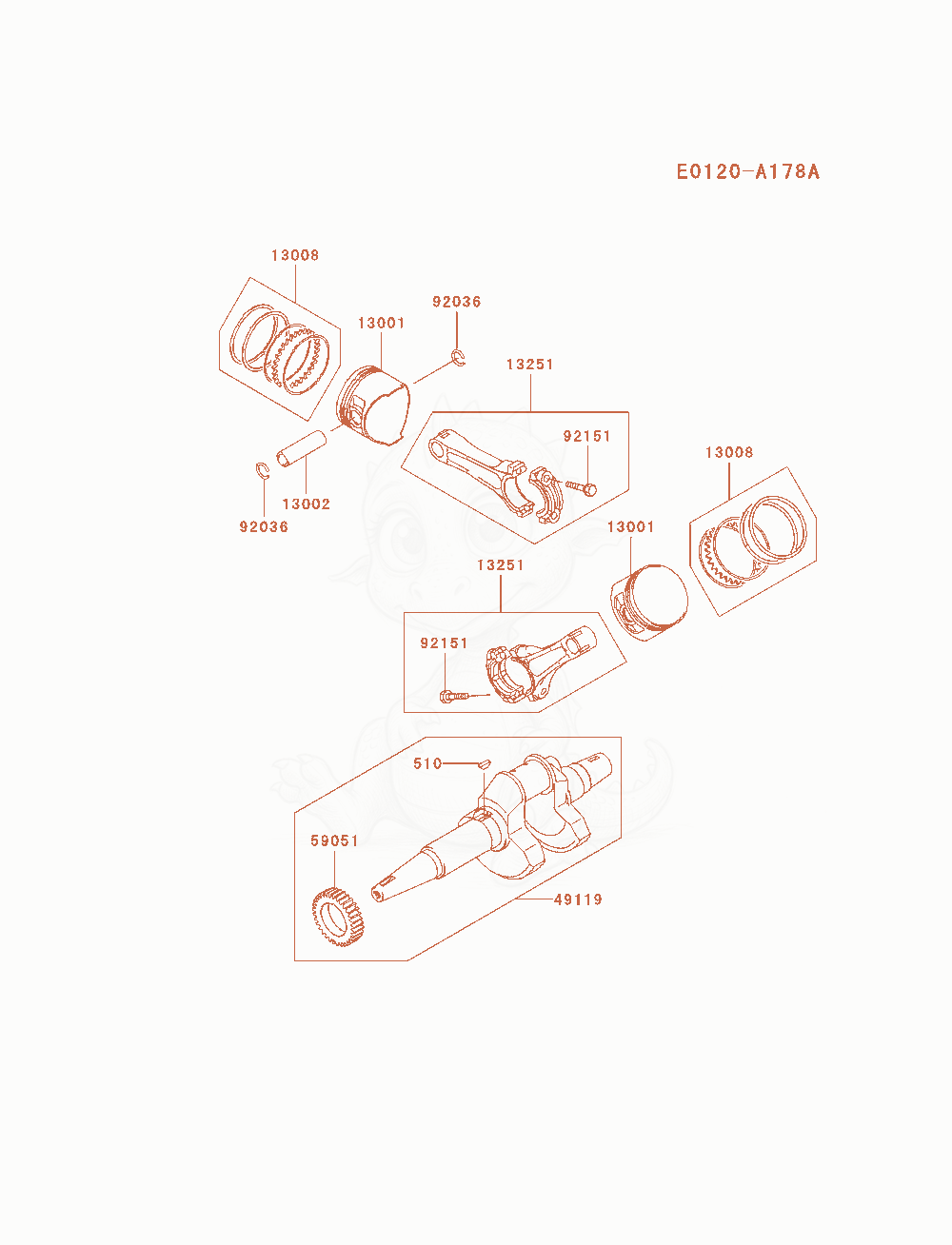Exploded parts diagram of the Piston / Crankshaft of a Kawasaki FD750D-AS01 engine, with numbered balloons