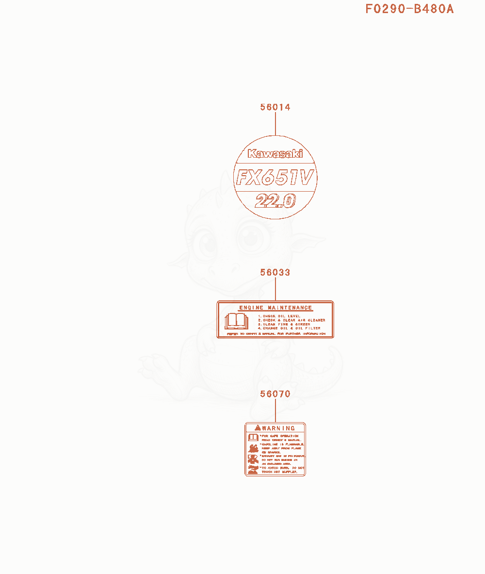 Despiece del Label de un motor Kawasaki FX651V-AS06, con globos numerados