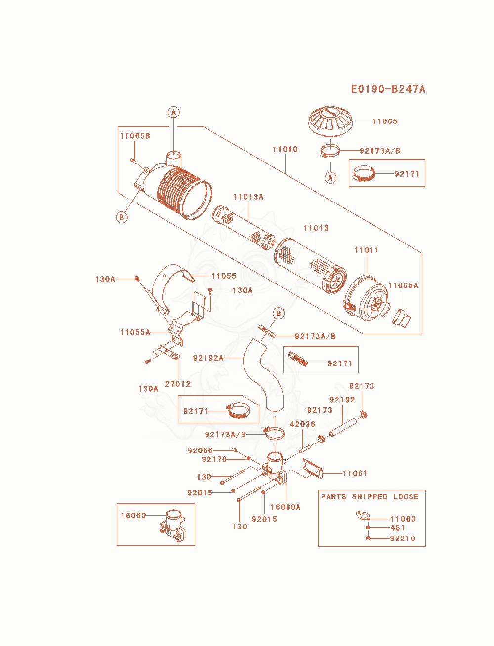Exploded parts diagram of the Air-Filter / Muffler of a Kawasaki FX691V-AS08 engine, with numbered balloons