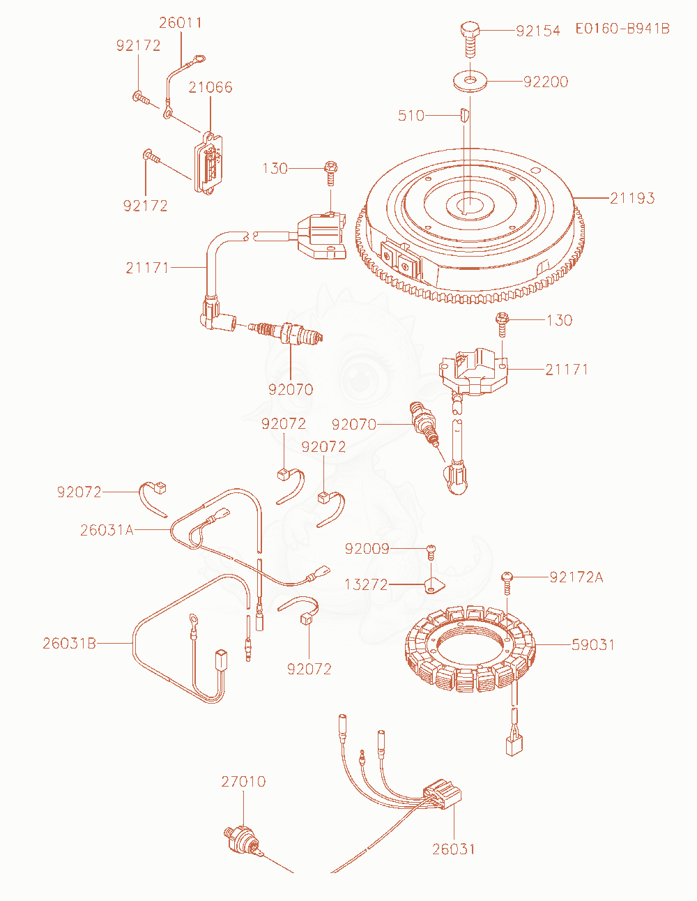 Exploded parts diagram of the Electric-Equipment of a Kawasaki FR651V-AR13 engine, with numbered balloons