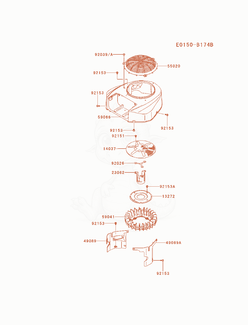 Exploded parts diagram of the Cooling-Equipment of a Kawasaki FR600V-BS15 engine, with numbered balloons