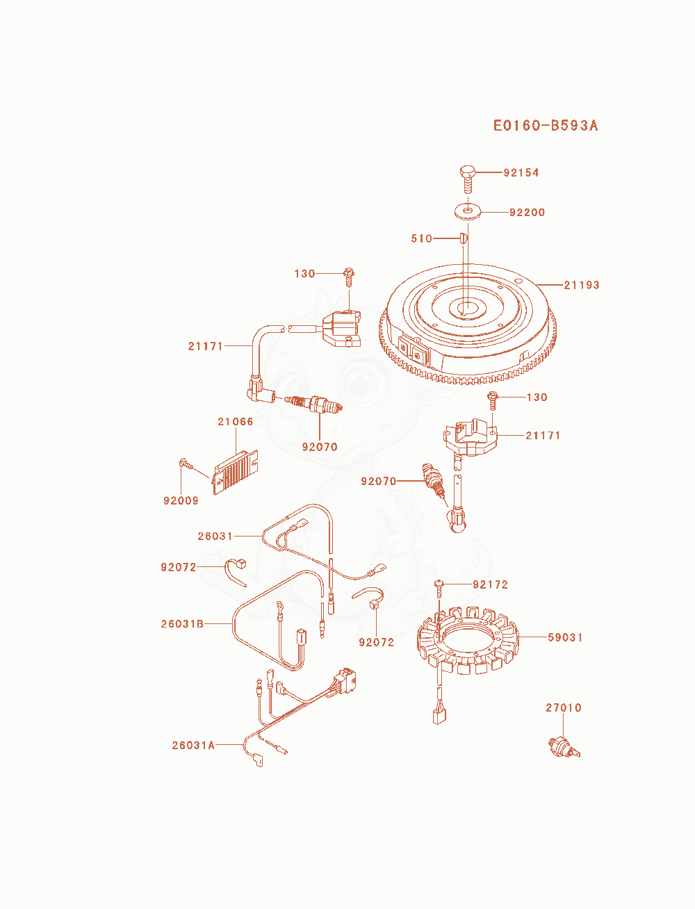 Despiece del Electric-Equipment de un motor Kawasaki FX600V-AS14, con globos numerados