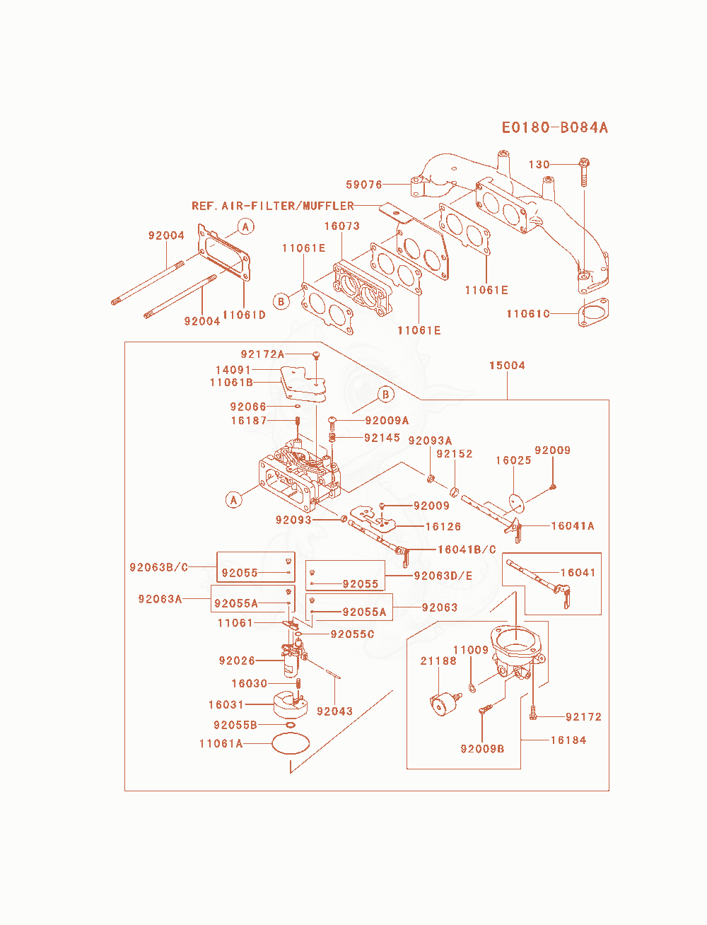 Exploded parts diagram of the Carburetor of a Kawasaki FX801V-AS14 engine, with numbered balloons
