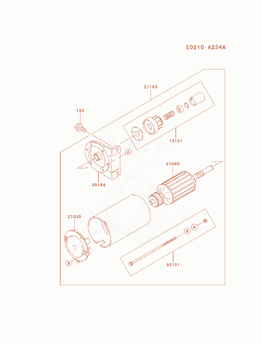 Despiece del Starter de un motor Kawasaki FH601D-AS01, con globos numerados