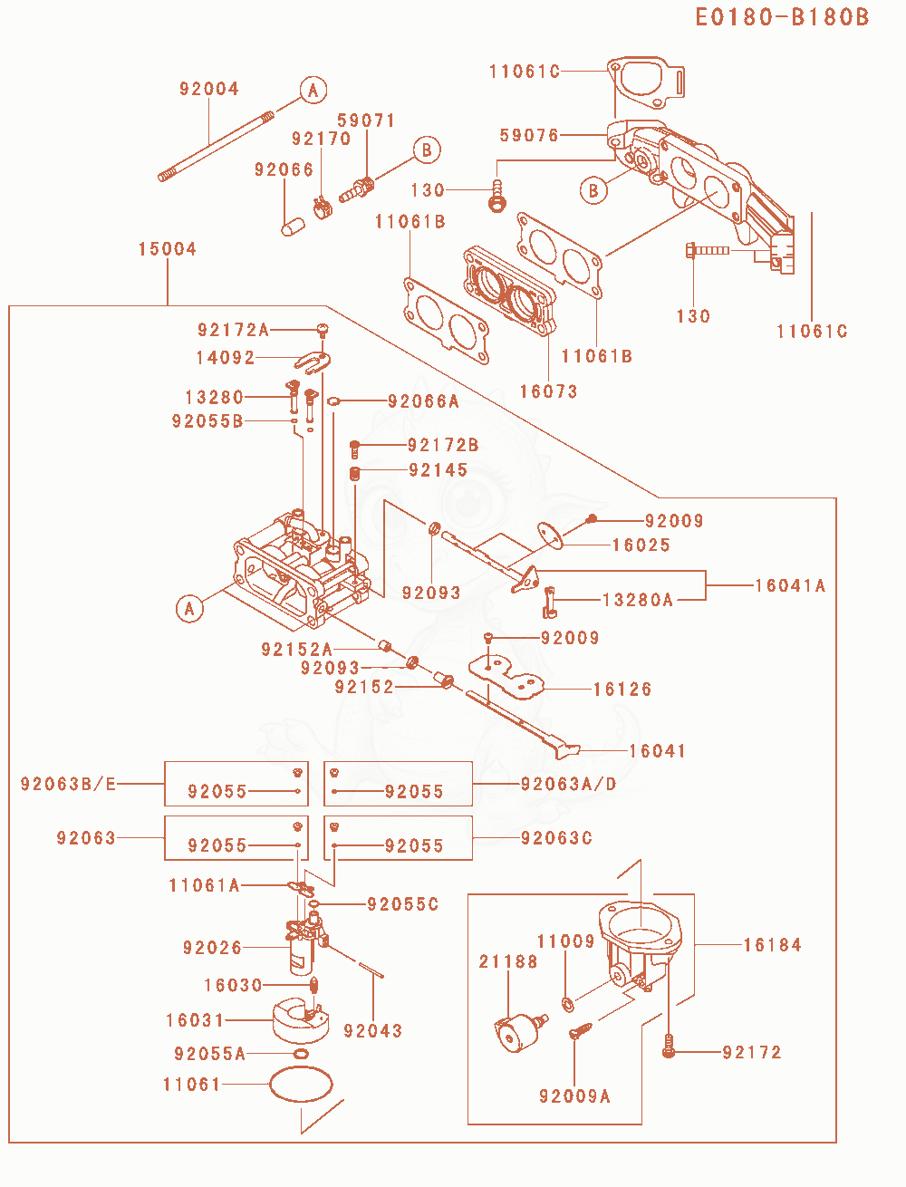 Despiece del Carburetor de un motor Kawasaki FX651V-AS16, con globos numerados