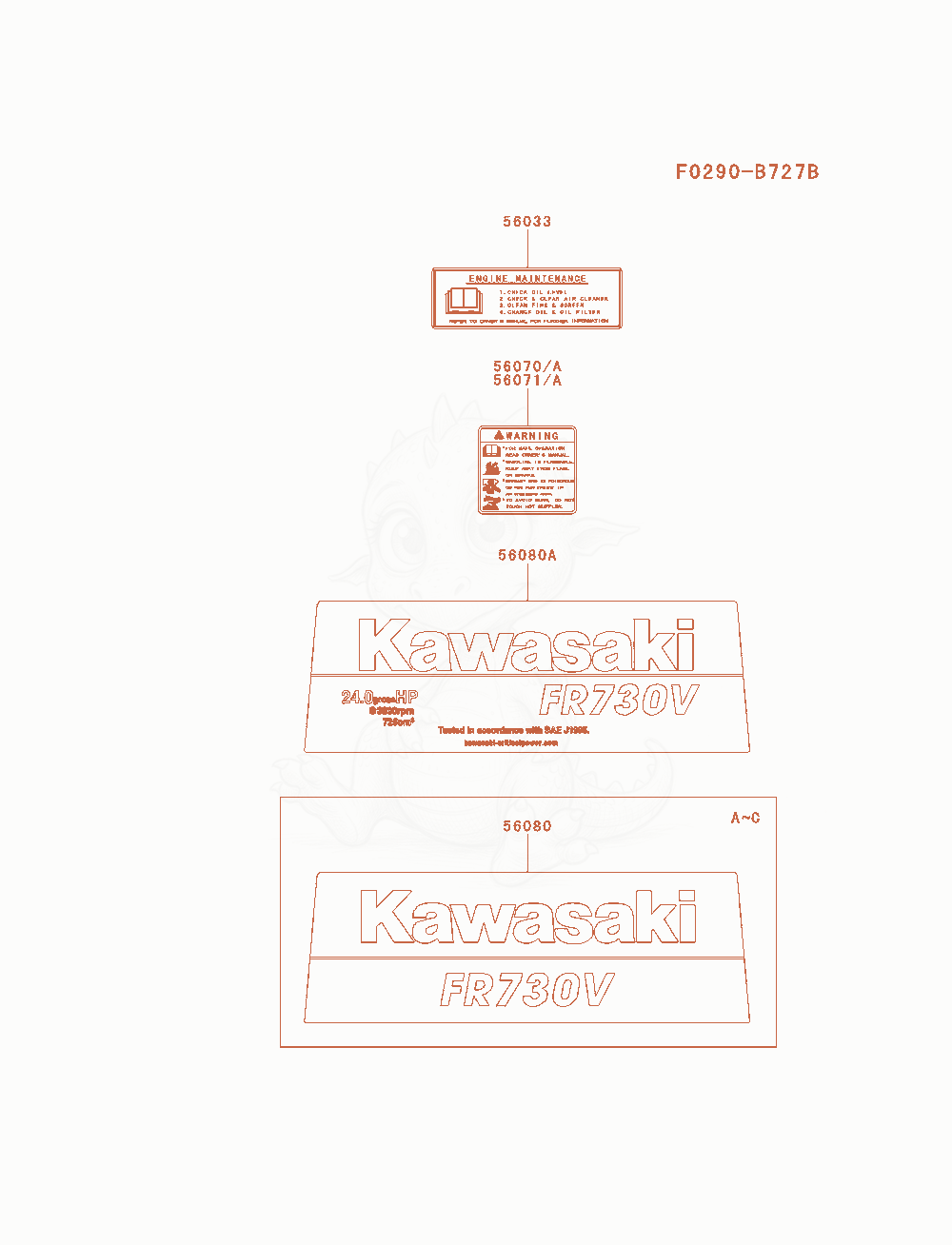 Despiece del Label de un motor Kawasaki FR730V-BS04, con globos numerados