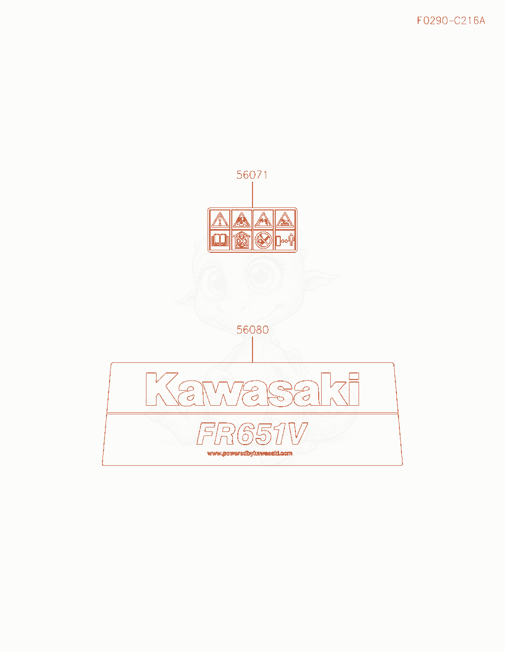 Despiece del Label de un motor Kawasaki FR651V-AR04, con globos numerados