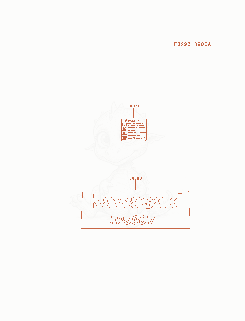 Despiece del Label de un motor Kawasaki FR600V-AS12, con globos numerados