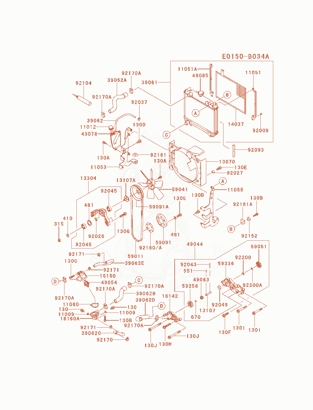 Exploded parts diagram of the Cooling-Equipment of a Kawasaki FD851D-AS00 engine, with numbered balloons