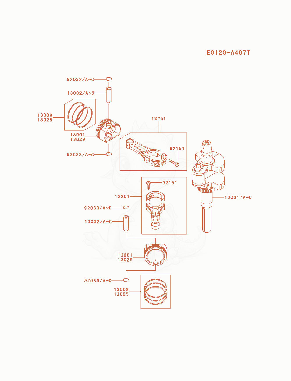 Exploded parts diagram of the Piston / Crankshaft of a Kawasaki FS730V-AS00 engine, with numbered balloons