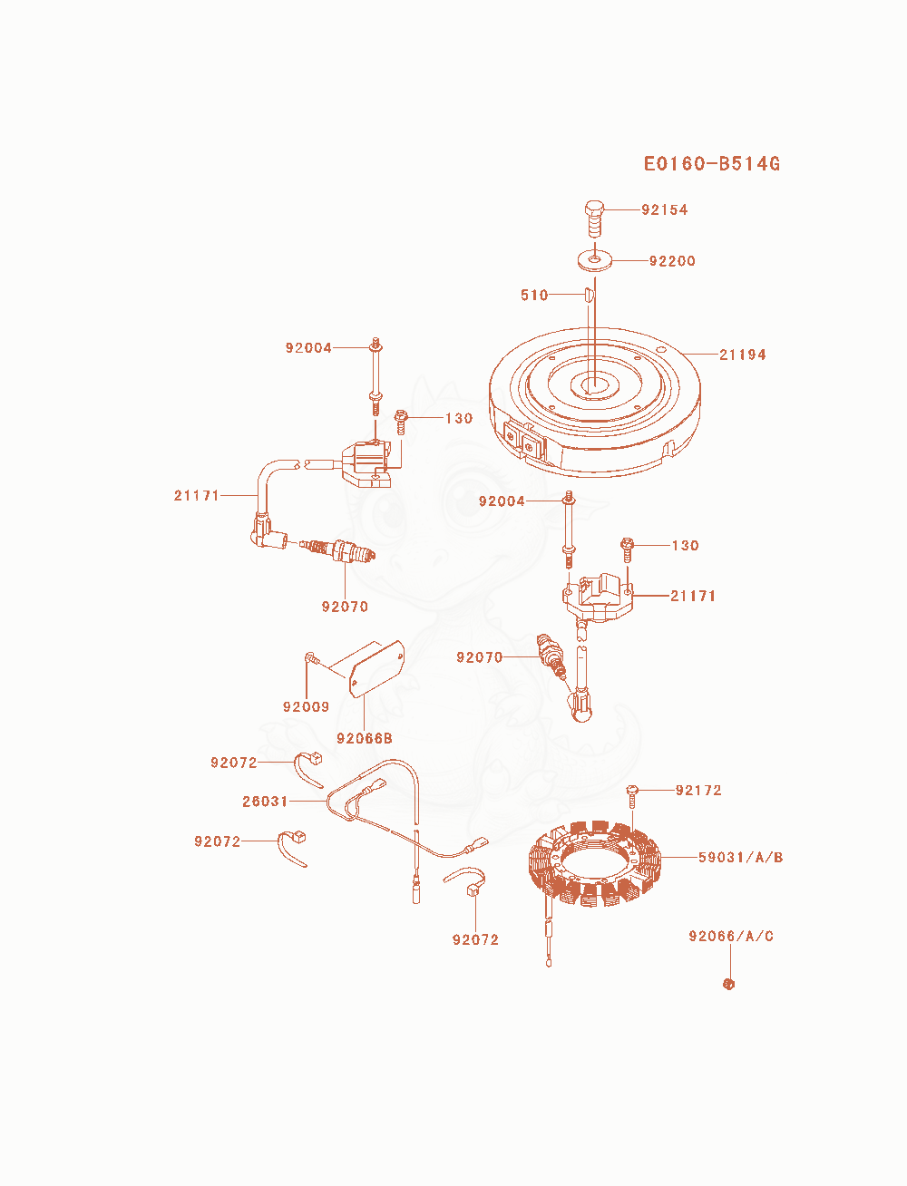 Despiece del Electric-Equipment de un motor Kawasaki FS541V-AS24, con globos numerados